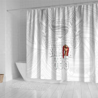 Super Samoa-Six Eight Five to The World Shower Curtain Traditional Samoan Tattoo All White LT03 - Polynesian Pride