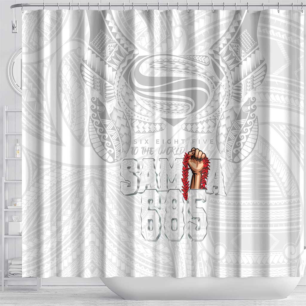 Super Samoa-Six Eight Five to The World Shower Curtain Traditional Samoan Tattoo All White LT03 - Polynesian Pride