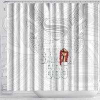 Super Samoa-Six Eight Five to The World Shower Curtain Traditional Samoan Tattoo All White LT03 - Polynesian Pride