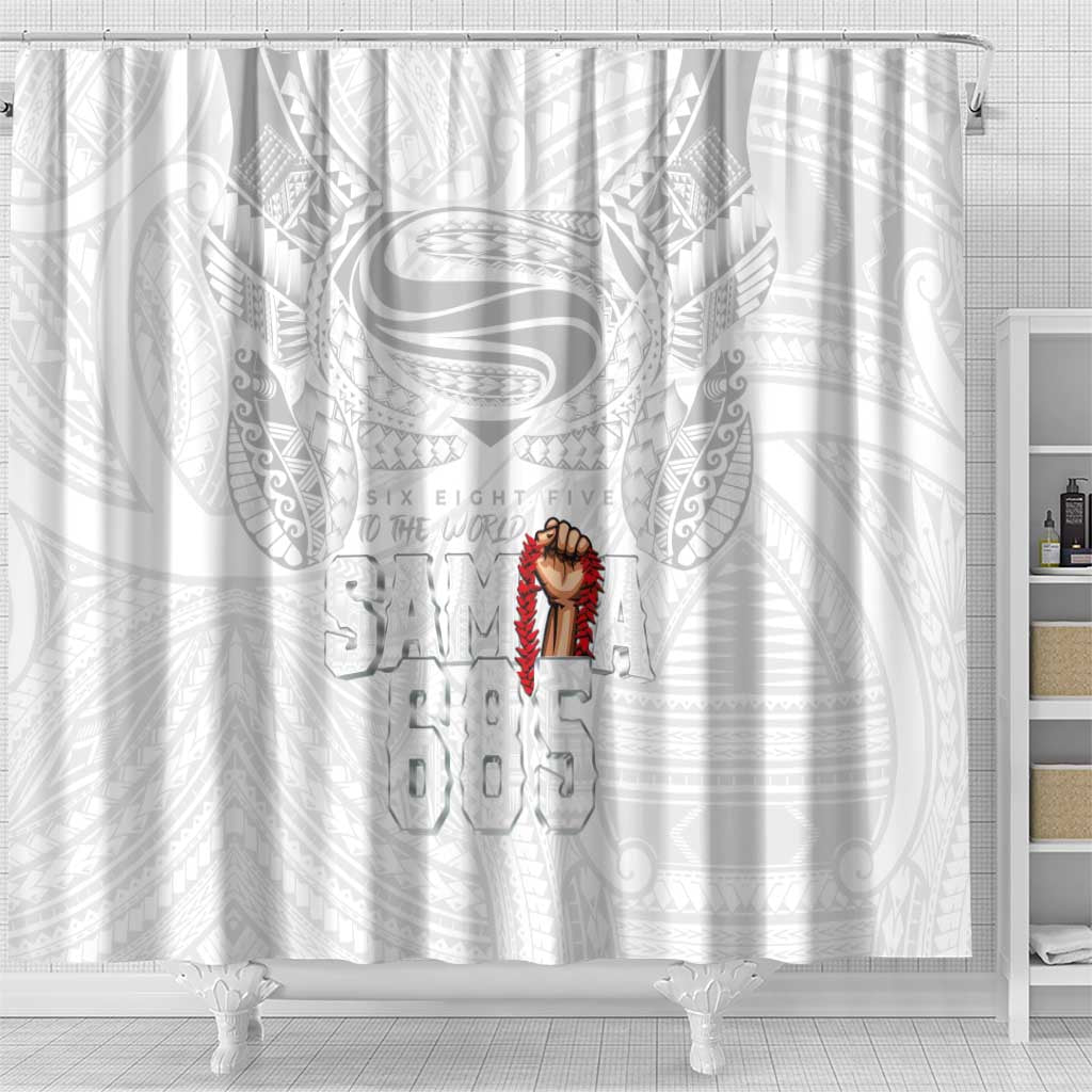 Super Samoa-Six Eight Five to The World Shower Curtain Traditional Samoan Tattoo All White LT03 - Polynesian Pride
