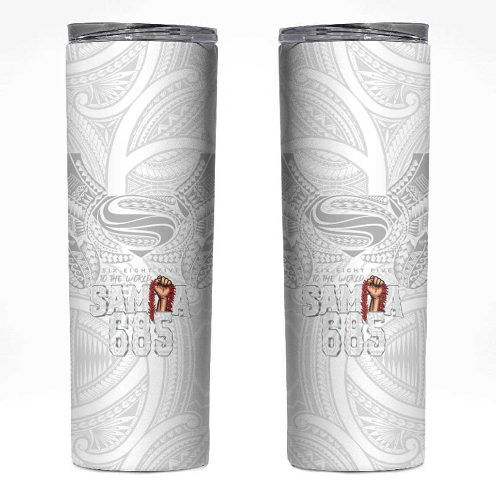 Super Samoa-Six Eight Five to The World Skinny Tumbler Traditional Samoan Tattoo All White LT03 White - Polynesian Pride