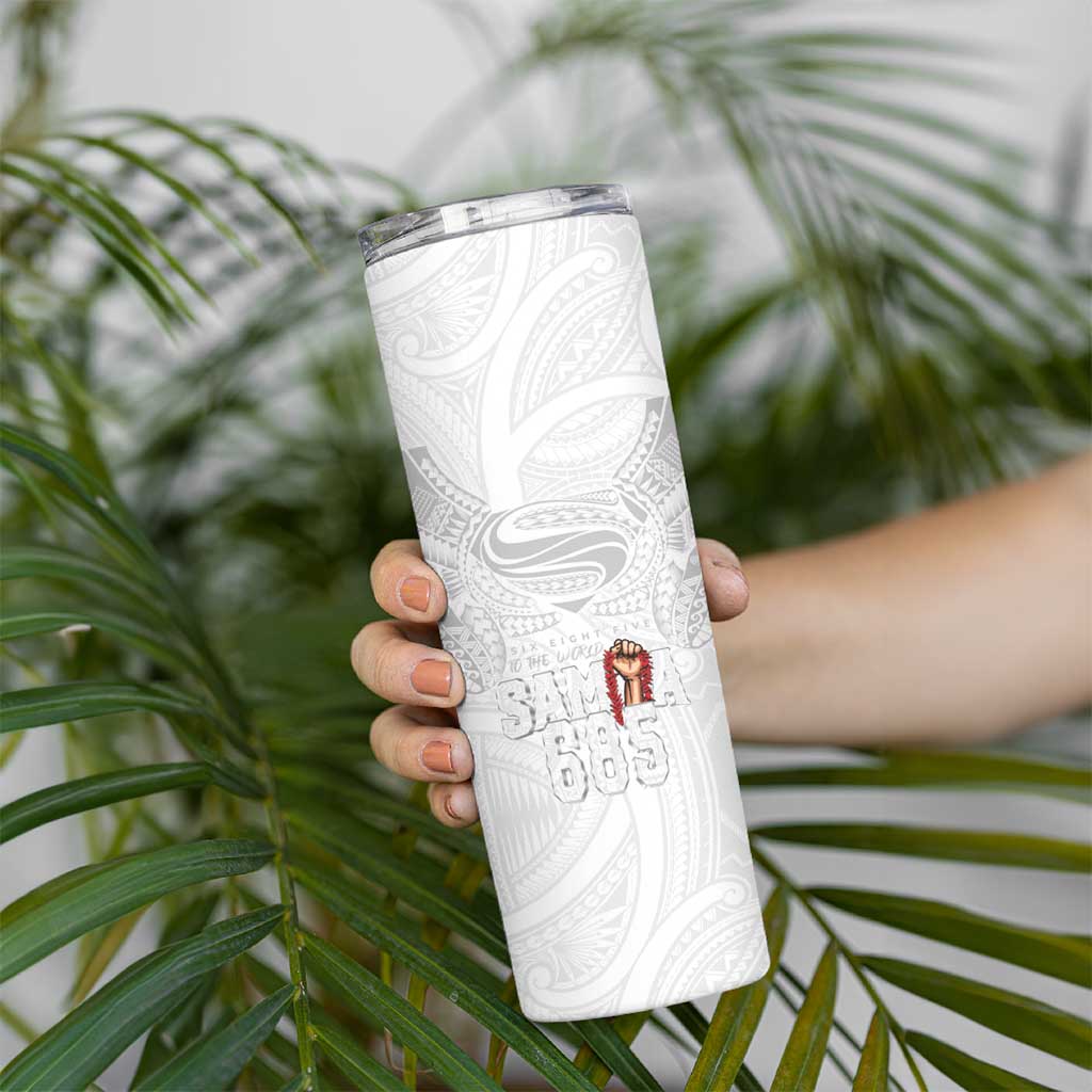 Super Samoa-Six Eight Five to The World Skinny Tumbler Traditional Samoan Tattoo All White LT03 - Polynesian Pride
