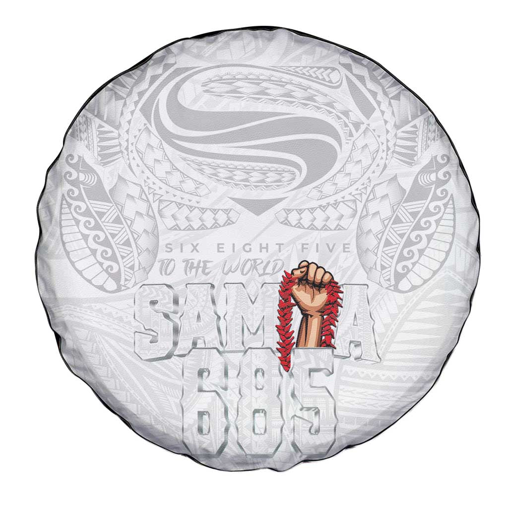 Super Samoa-Six Eight Five to The World Spare Tire Cover Traditional Samoan Tattoo All White