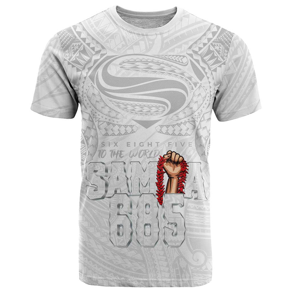 Super Samoa-Six Eight Five to The World T Shirt Traditional Samoan Tattoo All White LT03 White - Polynesian Pride