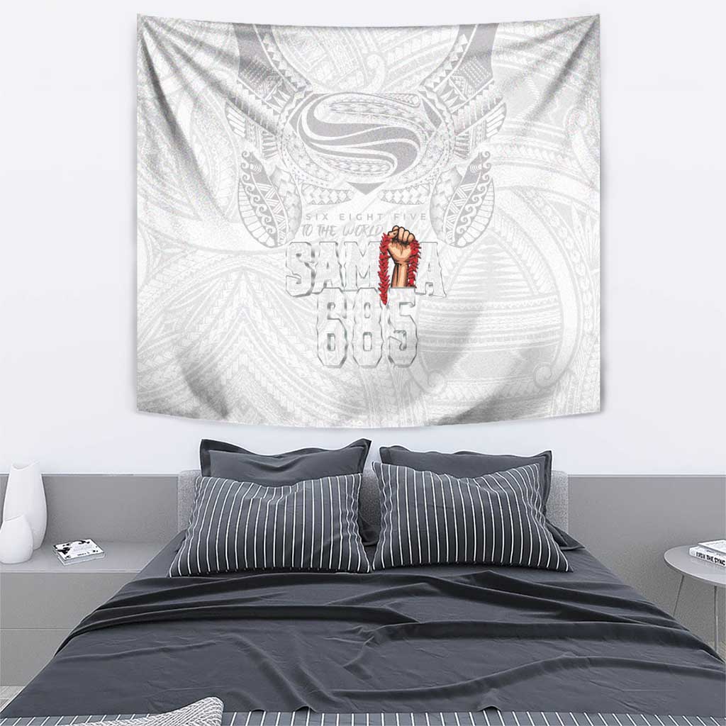 Super Samoa-Six Eight Five to The World Tapestry Traditional Samoan Tattoo All White