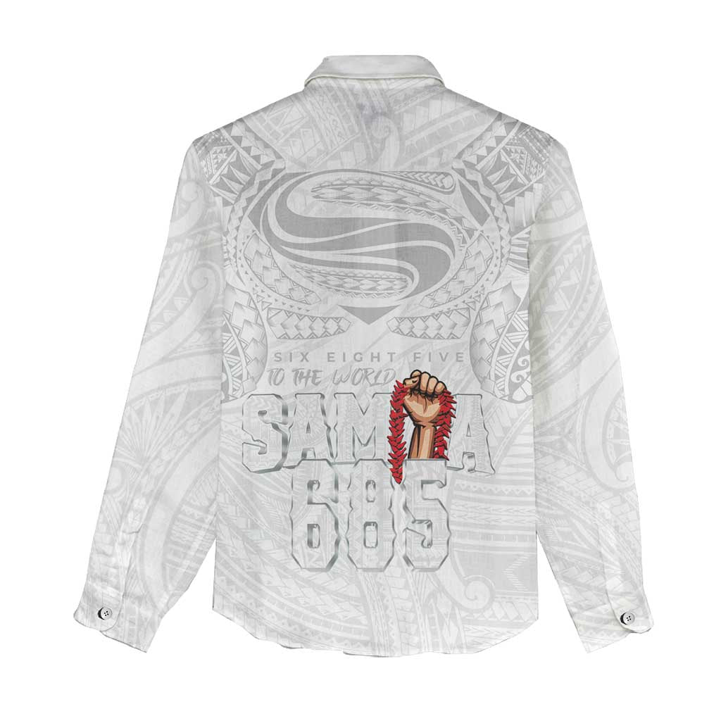 Super Samoa-Six Eight Five to The World Women Casual Shirt Traditional Samoan Tattoo All White LT03 - Polynesian Pride
