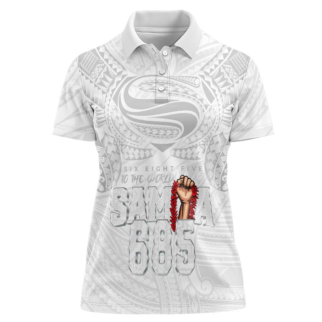 Super Samoa-Six Eight Five to The World Women Polo Shirt Traditional Samoan Tattoo All White