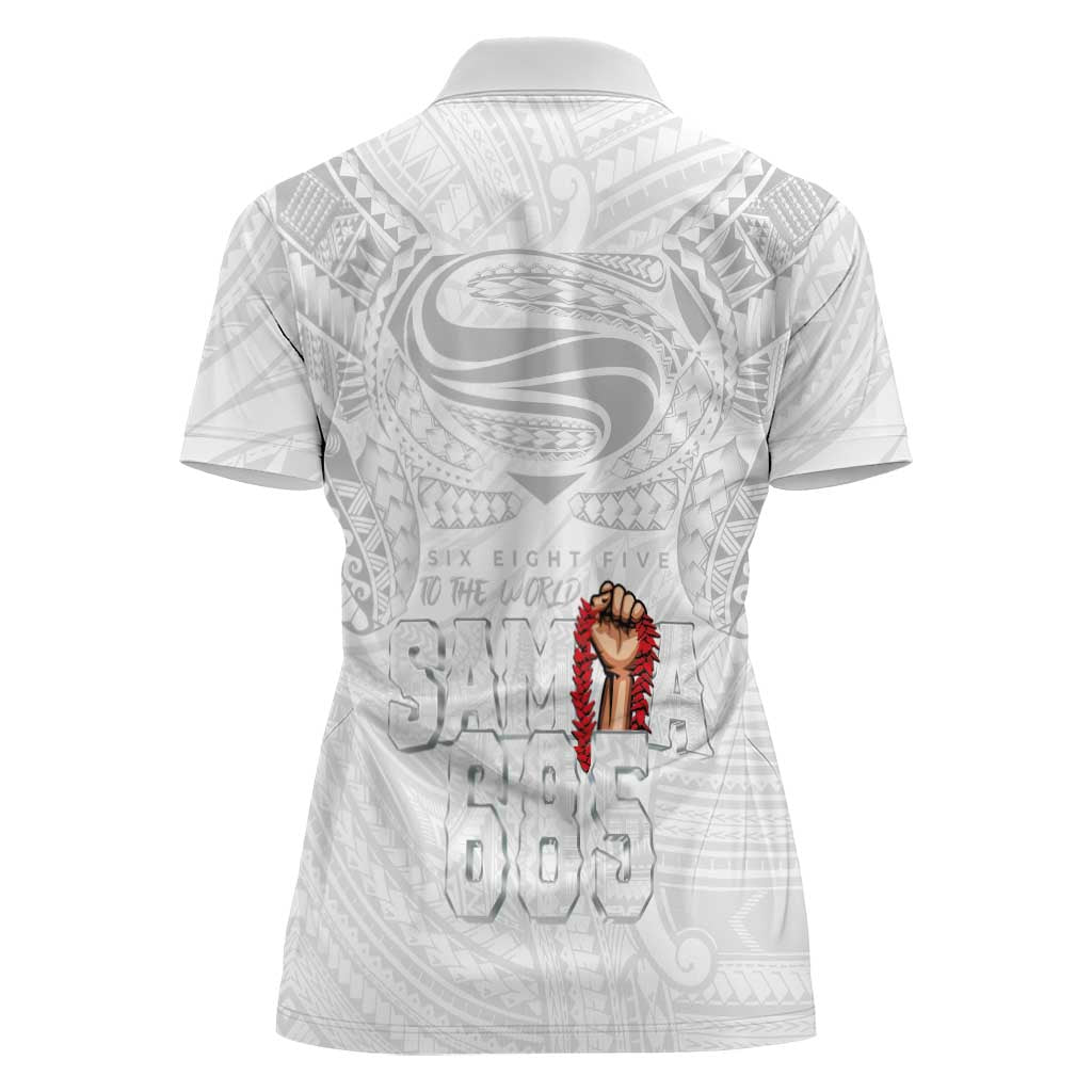 Super Samoa-Six Eight Five to The World Women Polo Shirt Traditional Samoan Tattoo All White LT03 - Polynesian Pride