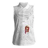 Super Samoa-Six Eight Five to The World Women Sleeveless Polo Shirt Traditional Samoan Tattoo All White LT03 Female White - Polynesian Pride
