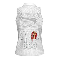 Super Samoa-Six Eight Five to The World Women Sleeveless Polo Shirt Traditional Samoan Tattoo All White LT03 - Polynesian Pride