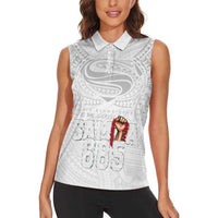Super Samoa-Six Eight Five to The World Women Sleeveless Polo Shirt Traditional Samoan Tattoo All White LT03 - Polynesian Pride