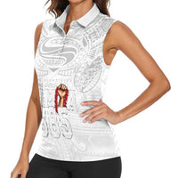Super Samoa-Six Eight Five to The World Women Sleeveless Polo Shirt Traditional Samoan Tattoo All White LT03 - Polynesian Pride
