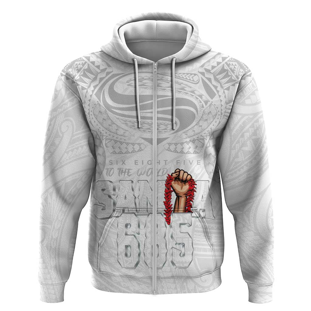 Super Samoa-Six Eight Five to The World Zip Hoodie Traditional Samoan Tattoo All White