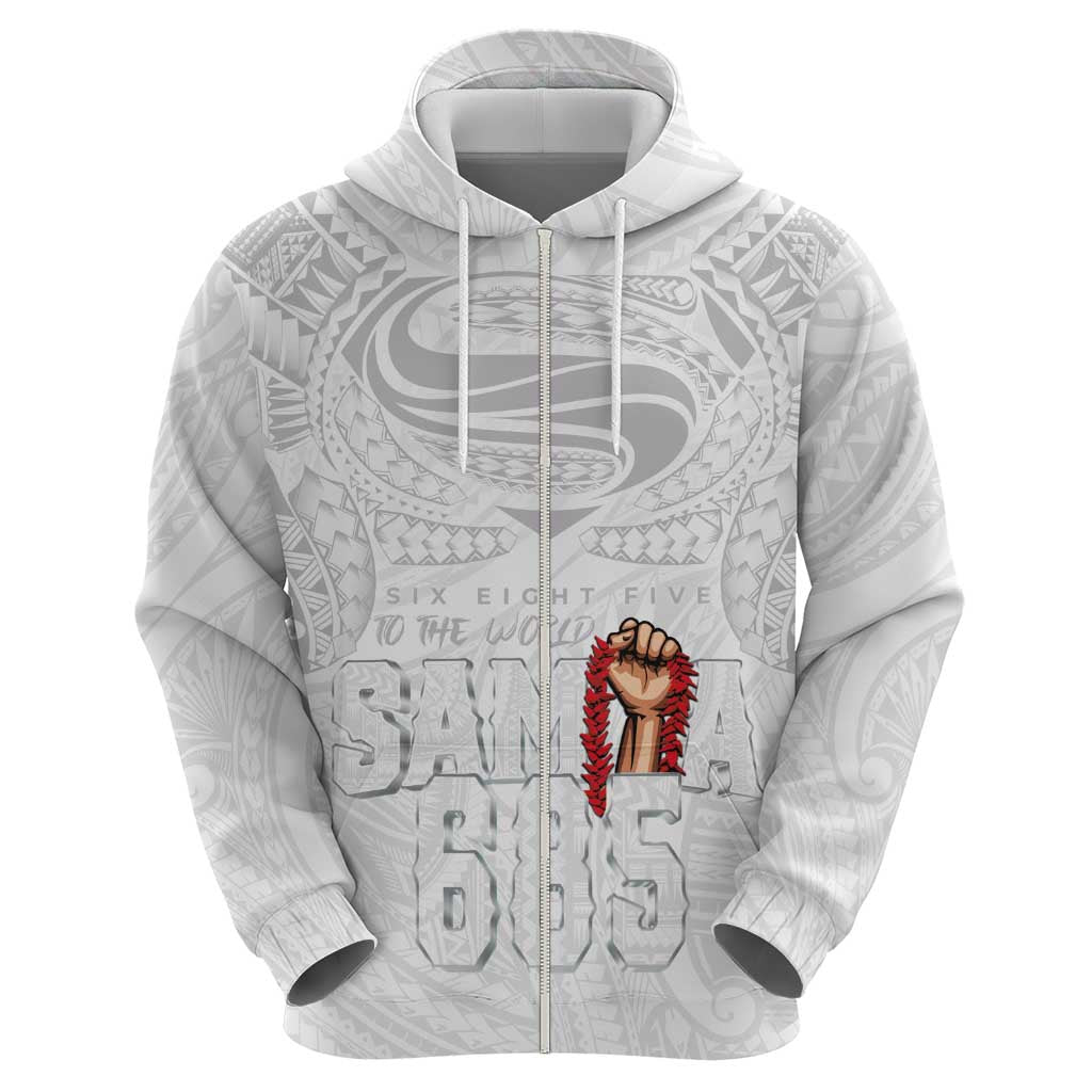 Super Samoa-Six Eight Five to The World Zip Hoodie Traditional Samoan Tattoo All White