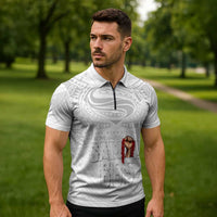 Super Samoa-Six Eight Five to The World Zipper Polo Shirt Traditional Samoan Tattoo All White