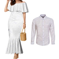 Lotu Tamaiti Samoan Art Tattoo Polynesian Pattern Couples Matching Mermaid Dress and Long Sleeve Button Shirt LT03 White - Polynesian Pride