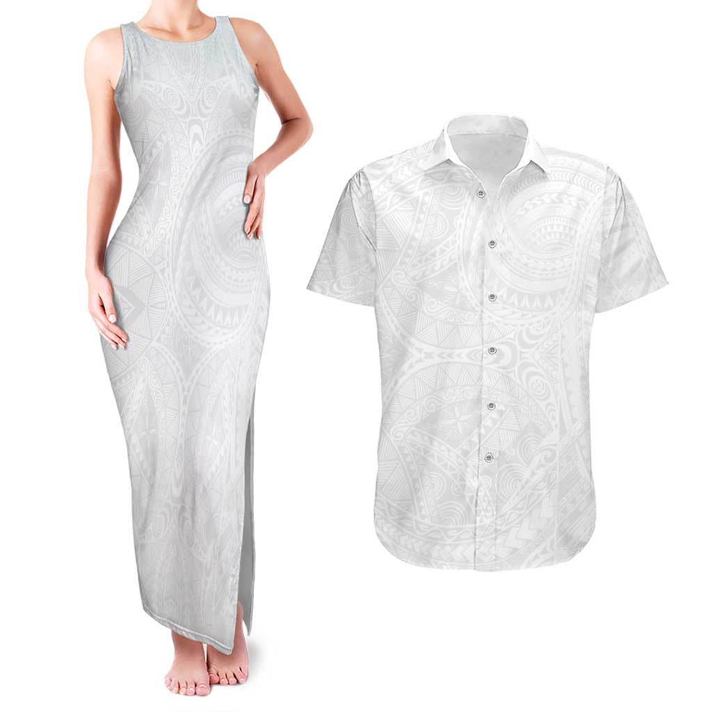 Lotu Tamaiti Samoan Art Tattoo Polynesian Pattern Couples Matching Tank Maxi Dress and Hawaiian Shirt LT03 White - Polynesian Pride