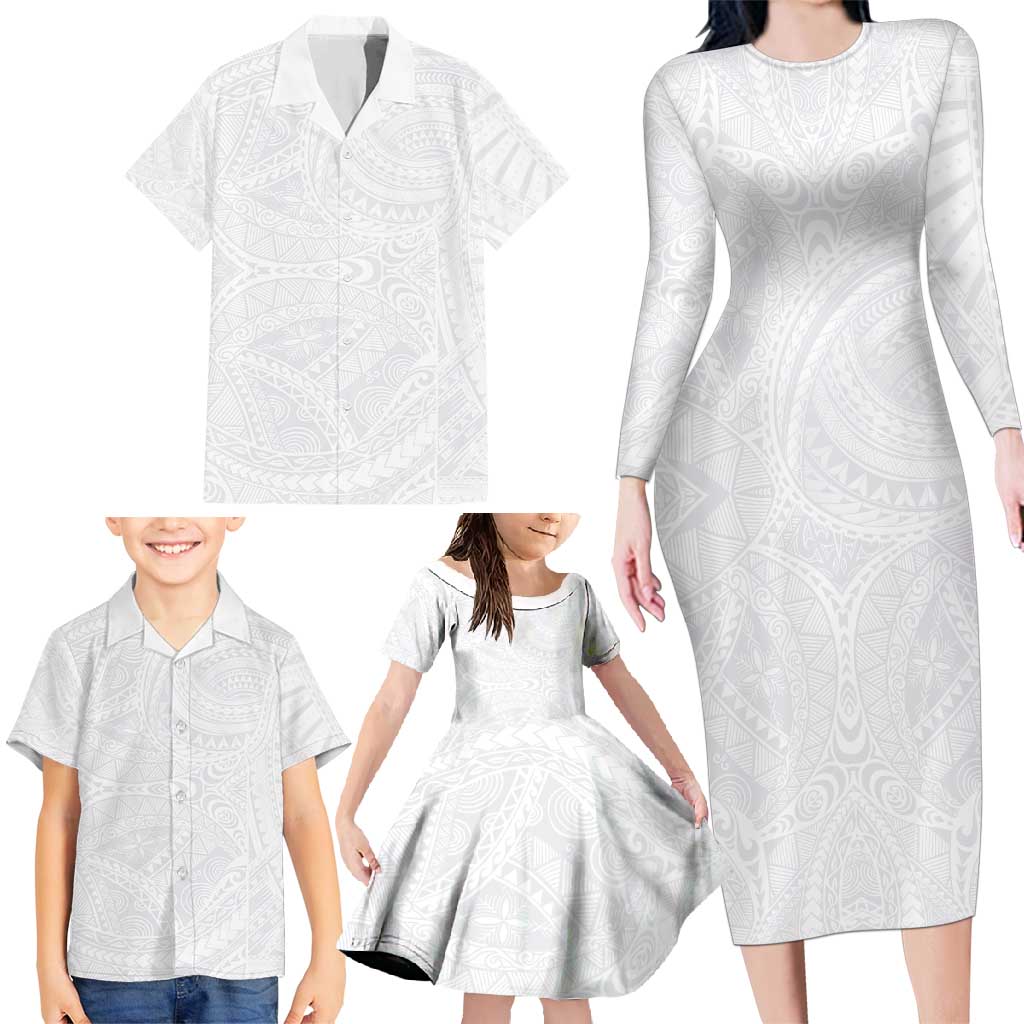 Lotu Tamaiti Samoan Art Tattoo Polynesian Pattern Family Matching Long Sleeve Bodycon Dress and Hawaiian Shirt LT03 - Polynesian Pride