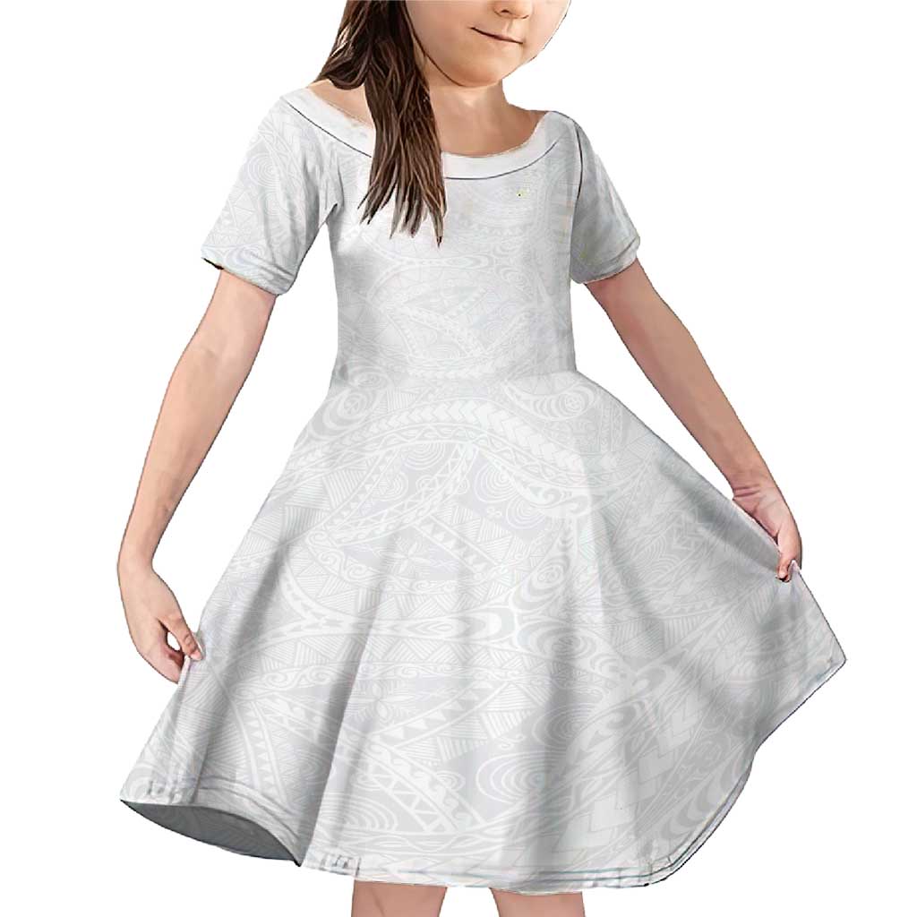Lotu Tamaiti Samoan Art Tattoo Polynesian Pattern Family Matching Mermaid Dress and Hawaiian Shirt LT03 Daughter's Dress White - Polynesian Pride