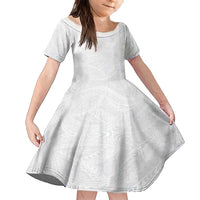 Lotu Tamaiti Samoan Art Tattoo Polynesian Pattern Family Matching Off Shoulder Maxi Dress and Hawaiian Shirt LT03 Daughter's Dress White - Polynesian Pride