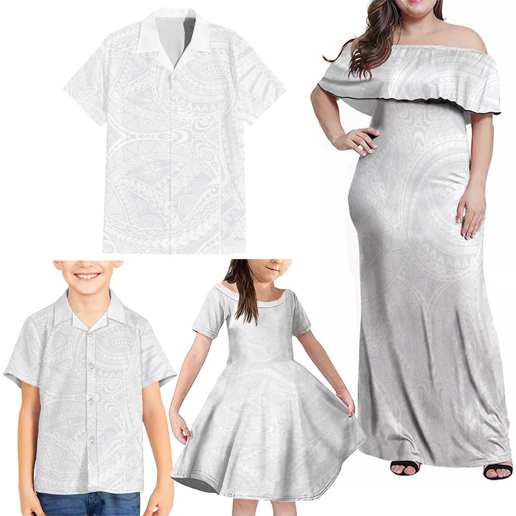 Lotu Tamaiti Samoan Art Tattoo Polynesian Pattern Family Matching Off Shoulder Maxi Dress and Hawaiian Shirt LT03 - Polynesian Pride