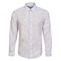 Lotu Tamaiti Samoan Art Tattoo Polynesian Pattern Family Matching Off Shoulder Short Dress and Hawaiian Shirt LT03 Dad's Shirt - Long Sleeve White - Polynesian Pride
