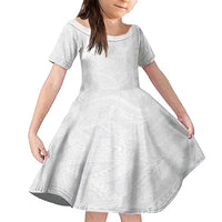 Lotu Tamaiti Samoan Art Tattoo Polynesian Pattern Family Matching Short Sleeve Bodycon Dress and Hawaiian Shirt LT03 Daughter's Dress White - Polynesian Pride