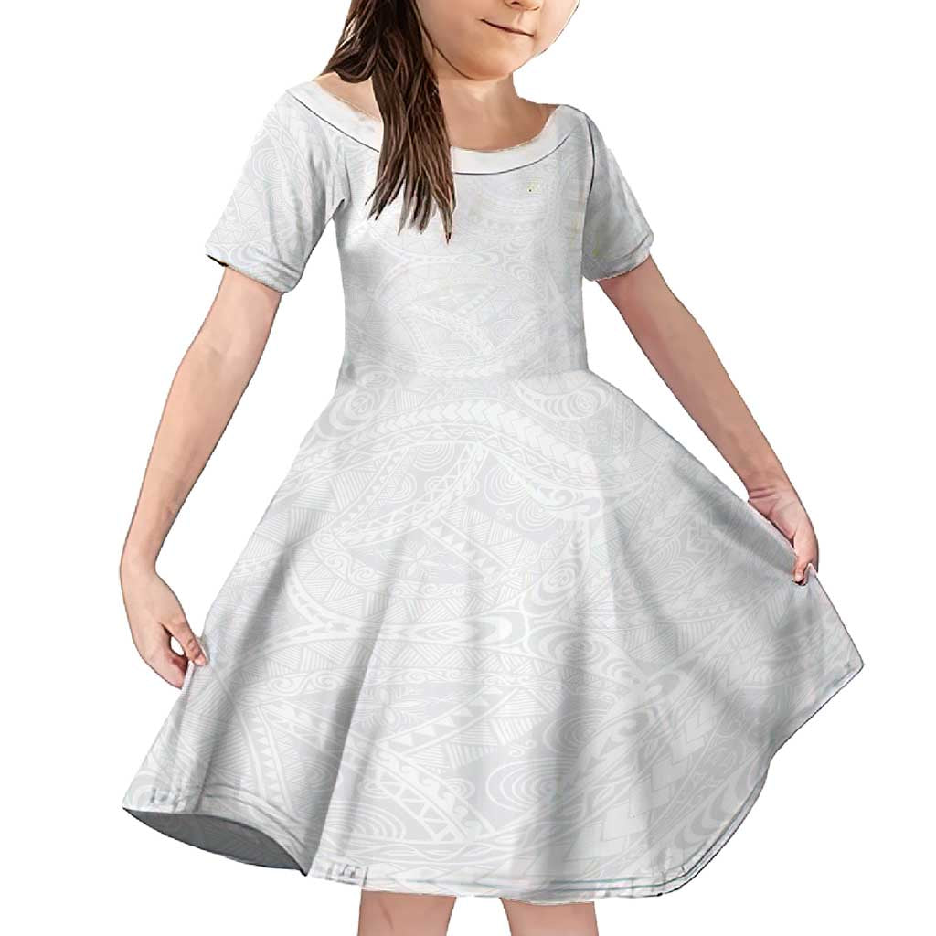 Lotu Tamaiti Samoan Art Tattoo Polynesian Pattern Family Matching Tank Maxi Dress and Hawaiian Shirt LT03 Daughter's Dress White - Polynesian Pride