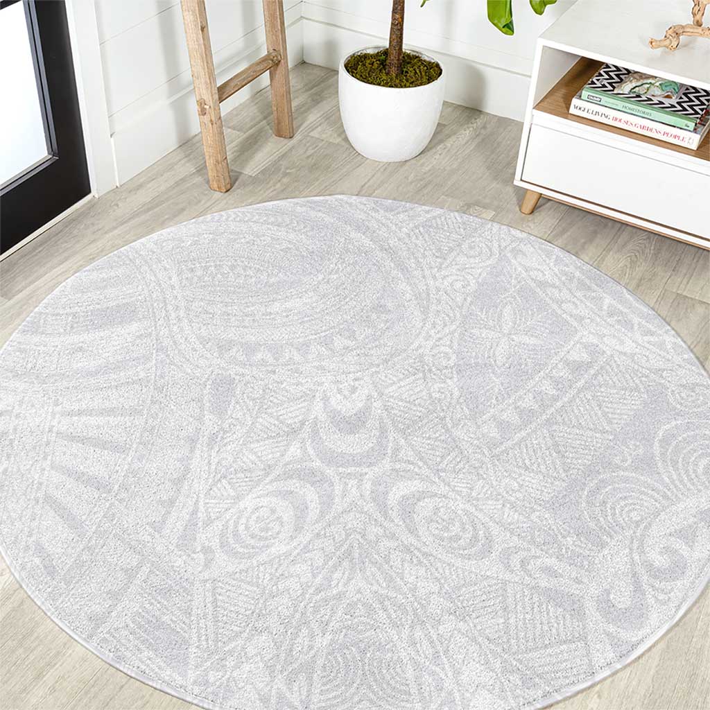 Lotu Tamaiti Samoan Art Tattoo Polynesian Pattern Round Carpet LT03 White - Polynesian Pride