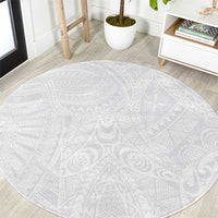 Lotu Tamaiti Samoan Art Tattoo Polynesian Pattern Round Carpet LT03 White - Polynesian Pride