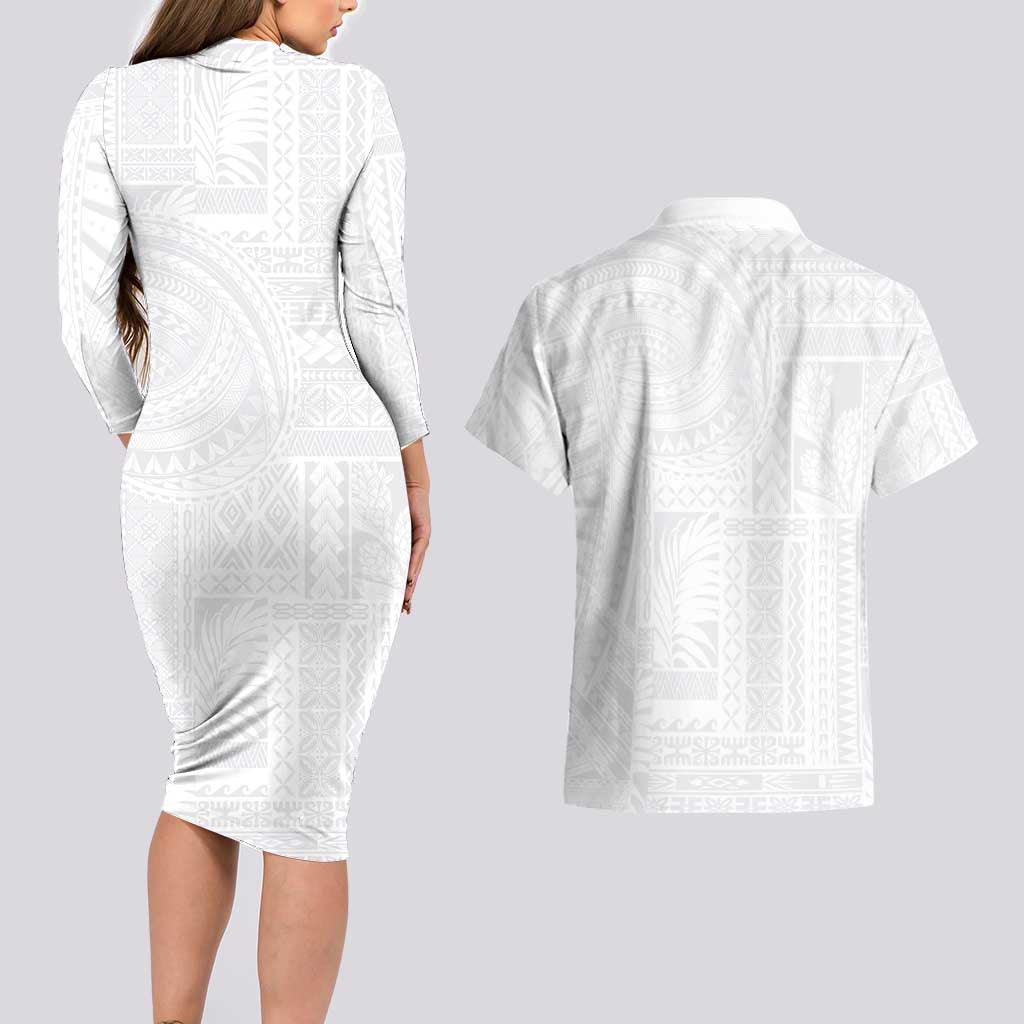 Lotu Tamaiti Samoan Art Tattoo Siapo Pattern Couples Matching Long Sleeve Bodycon Dress and Hawaiian Shirt LT03 - Polynesian Pride