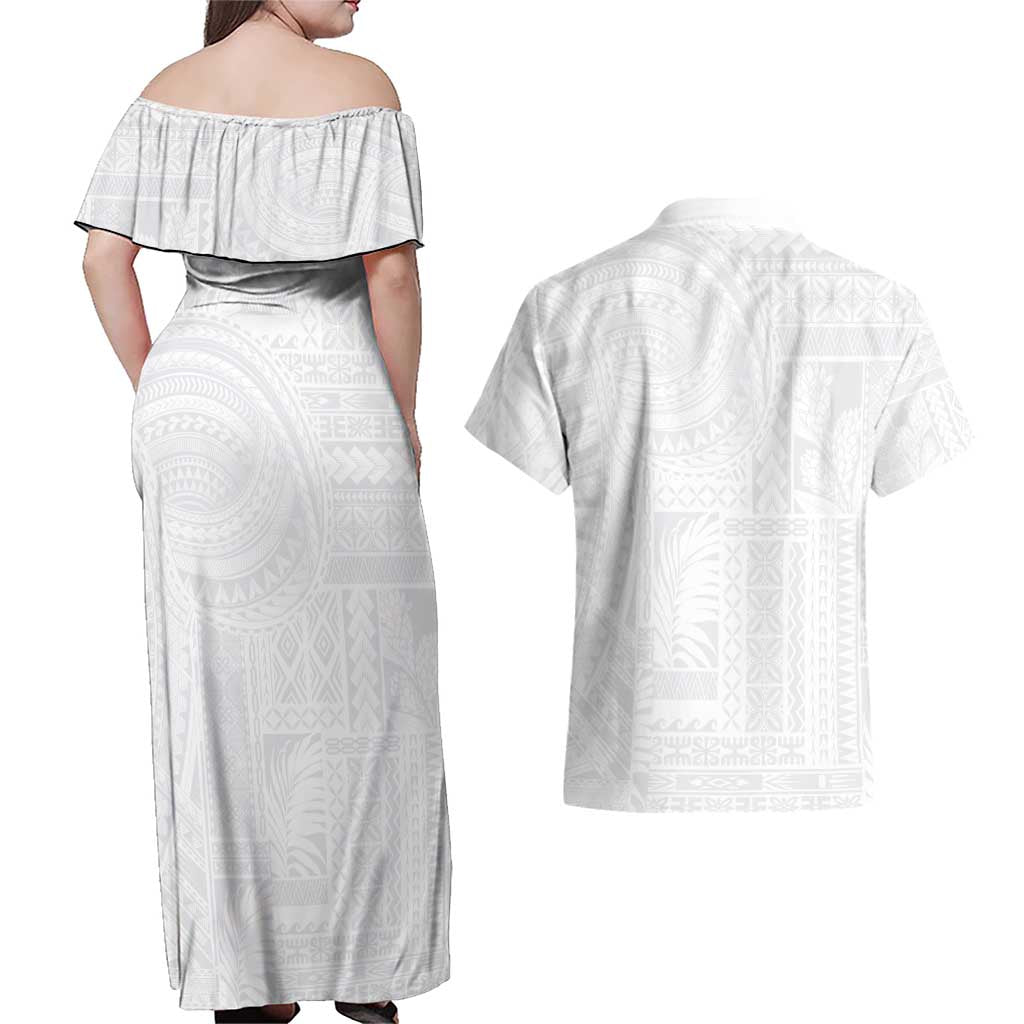 Lotu Tamaiti Samoan Art Tattoo Siapo Pattern Couples Matching Off Shoulder Maxi Dress and Hawaiian Shirt LT03 - Polynesian Pride