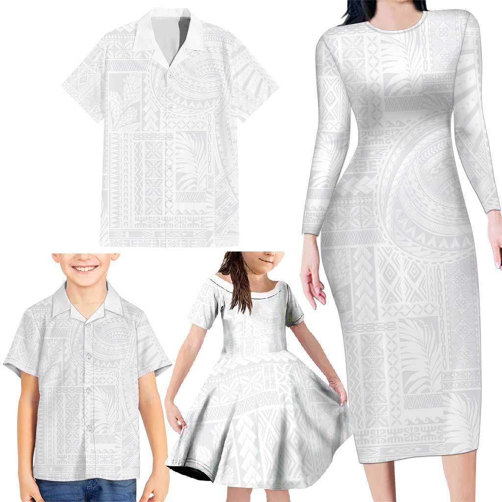 Lotu Tamaiti Samoan Art Tattoo Siapo Pattern Family Matching Long Sleeve Bodycon Dress and Hawaiian Shirt LT03 - Polynesian Pride