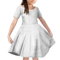 Lotu Tamaiti Samoan Art Tattoo Siapo Pattern Family Matching Off Shoulder Maxi Dress and Hawaiian Shirt LT03 Daughter's Dress White - Polynesian Pride