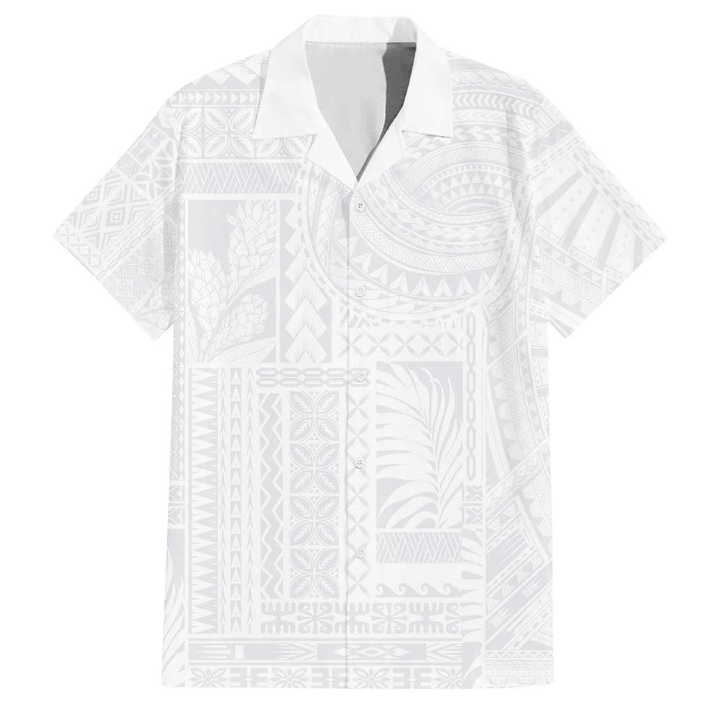 Lotu Tamaiti Samoan Art Tattoo Siapo Pattern Family Matching Summer Maxi Dress and Hawaiian Shirt LT03 Dad's Shirt - Short Sleeve White - Polynesian Pride