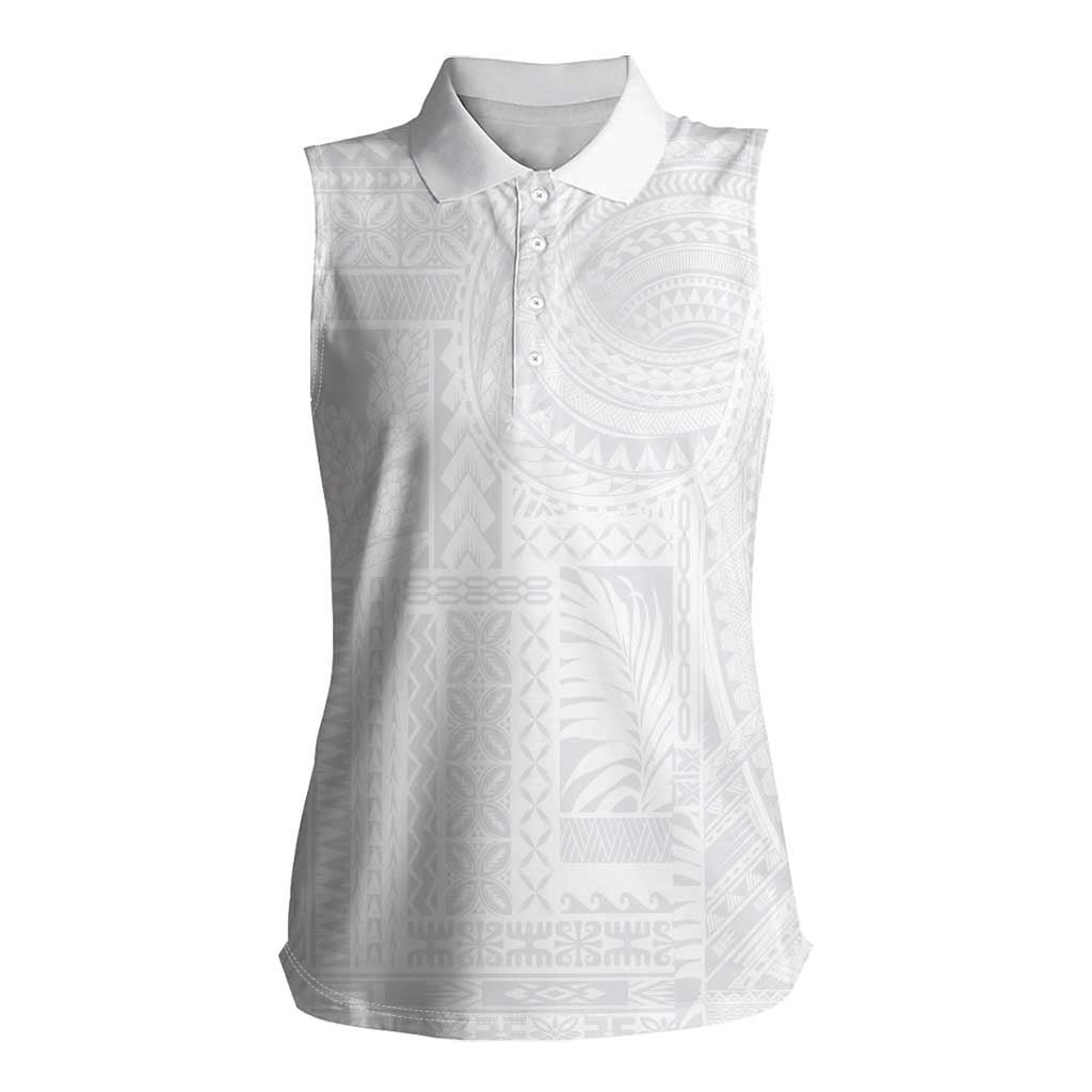 Lotu Tamaiti Samoan Art Tattoo Siapo Pattern Women Sleeveless Polo Shirt LT03 Female White - Polynesian Pride