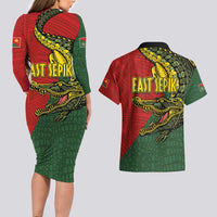 Sepik River Crocodile & Arts Festival Melanesian Pattern Couples Matching Long Sleeve Bodycon Dress and Hawaiian Shirt LT03 - Polynesian Pride