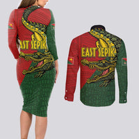 Sepik River Crocodile & Arts Festival Melanesian Pattern Couples Matching Long Sleeve Bodycon Dress and Long Sleeve Button Shirt LT03 - Polynesian Pride