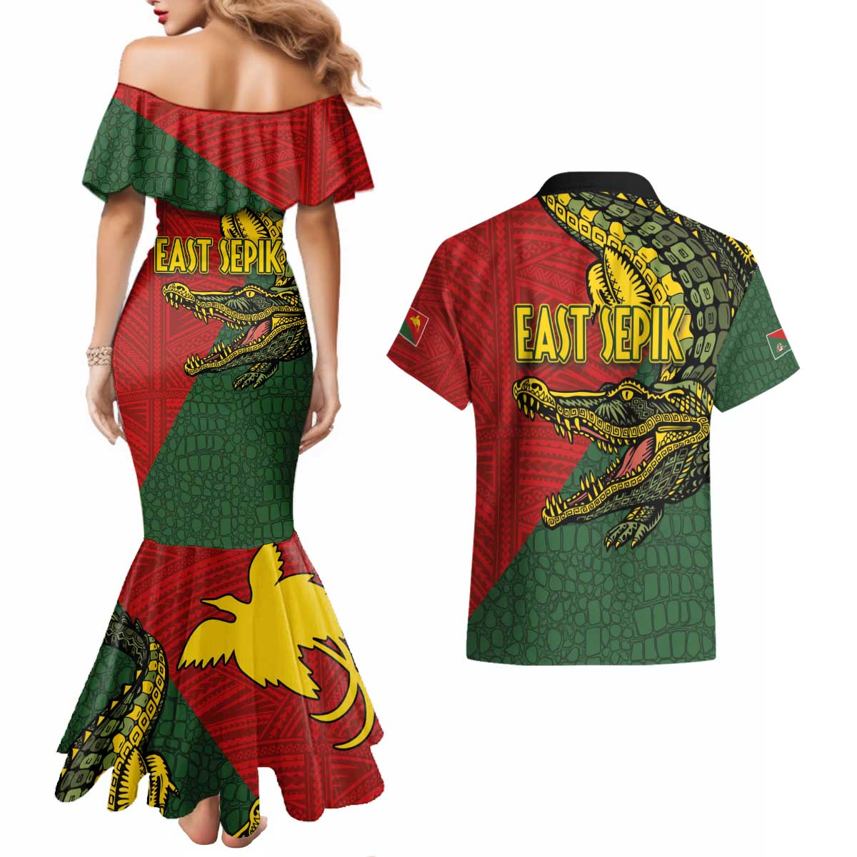 Sepik River Crocodile & Arts Festival Melanesian Pattern Couples Matching Mermaid Dress and Hawaiian Shirt LT03 - Polynesian Pride