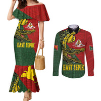 Sepik River Crocodile & Arts Festival Melanesian Pattern Couples Matching Mermaid Dress and Long Sleeve Button Shirt LT03 Red - Polynesian Pride