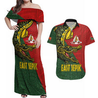 Sepik River Crocodile & Arts Festival Melanesian Pattern Couples Matching Off Shoulder Maxi Dress and Hawaiian Shirt LT03 Red - Polynesian Pride