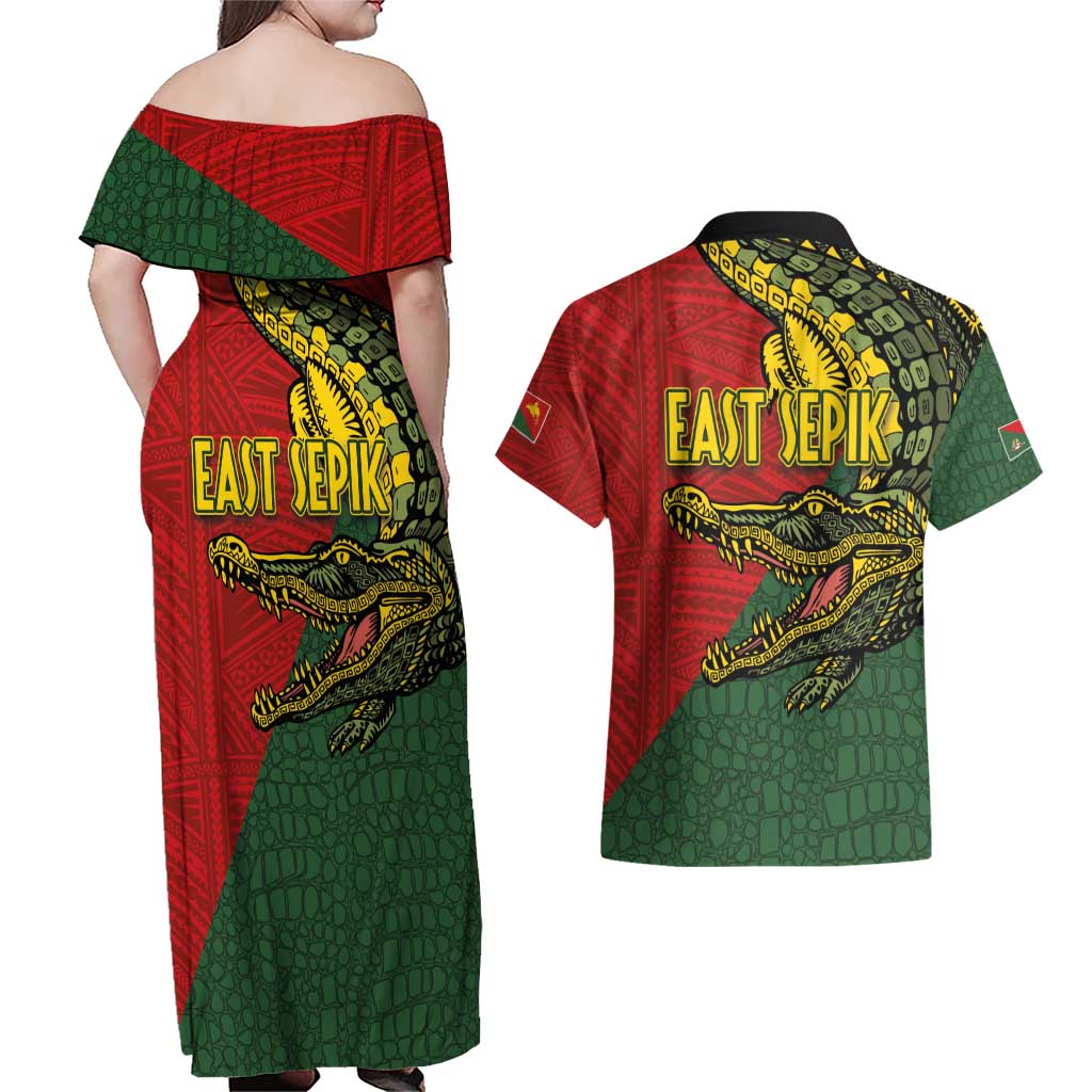 Sepik River Crocodile & Arts Festival Melanesian Pattern Couples Matching Off Shoulder Maxi Dress and Hawaiian Shirt LT03 - Polynesian Pride
