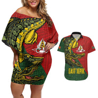 Sepik River Crocodile & Arts Festival Melanesian Pattern Couples Matching Off Shoulder Short Dress and Hawaiian Shirt LT03 Red - Polynesian Pride