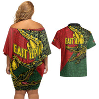 Sepik River Crocodile & Arts Festival Melanesian Pattern Couples Matching Off Shoulder Short Dress and Hawaiian Shirt LT03 - Polynesian Pride