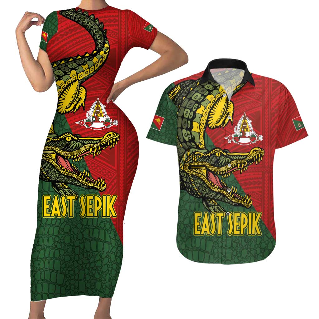 Sepik River Crocodile & Arts Festival Melanesian Pattern Couples Matching Short Sleeve Bodycon Dress and Hawaiian Shirt LT03 Red - Polynesian Pride