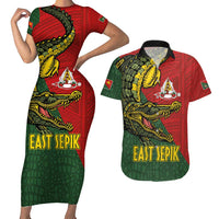 Sepik River Crocodile & Arts Festival Melanesian Pattern Couples Matching Short Sleeve Bodycon Dress and Hawaiian Shirt LT03 Red - Polynesian Pride