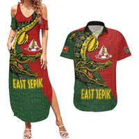 Sepik River Crocodile & Arts Festival Melanesian Pattern Couples Matching Summer Maxi Dress and Hawaiian Shirt LT03 Red - Polynesian Pride