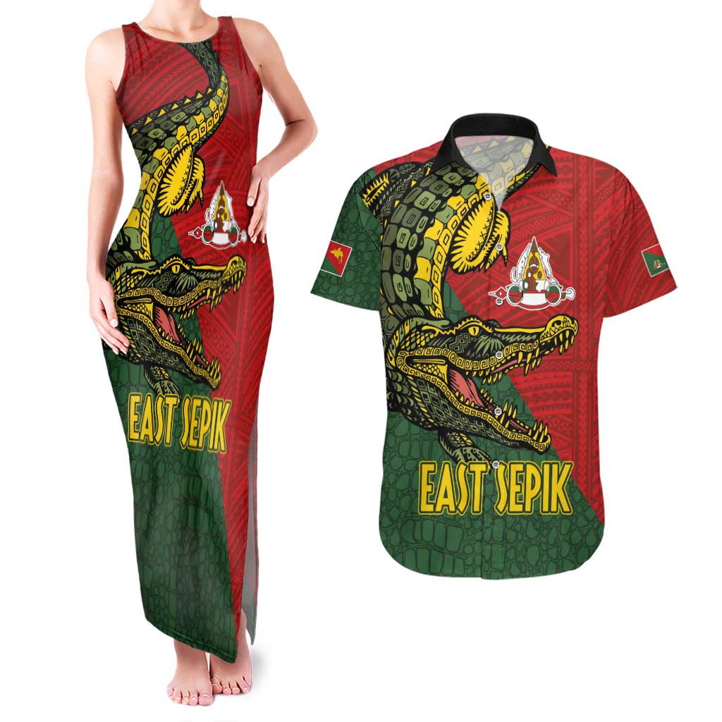 Sepik River Crocodile & Arts Festival Melanesian Pattern Couples Matching Tank Maxi Dress and Hawaiian Shirt LT03 Red - Polynesian Pride