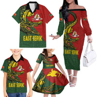 Sepik River Crocodile & Arts Festival Melanesian Pattern Family Matching Off The Shoulder Long Sleeve Dress and Hawaiian Shirt LT03 - Polynesian Pride