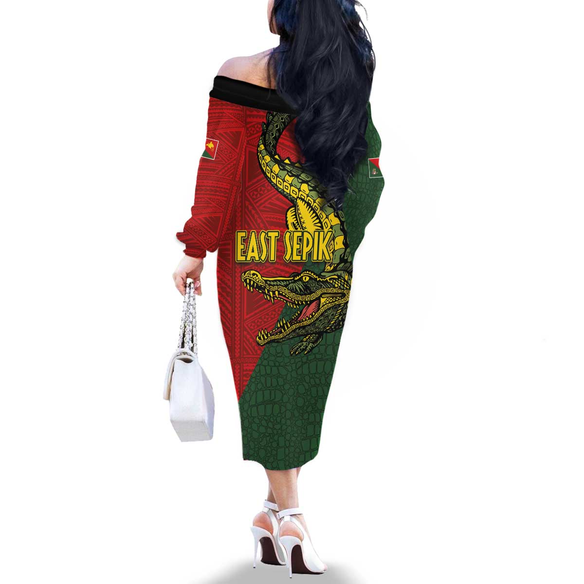 Sepik River Crocodile & Arts Festival Melanesian Pattern Family Matching Off The Shoulder Long Sleeve Dress and Hawaiian Shirt LT03 - Polynesian Pride